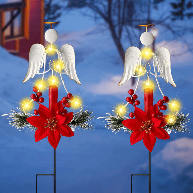 2 piezas de decoración solar de Navidad para jardín, ángel d