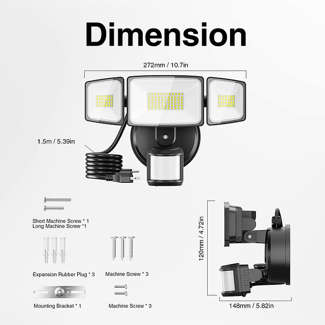 65W LED sensor de movimiento luces exteriores enchufable del