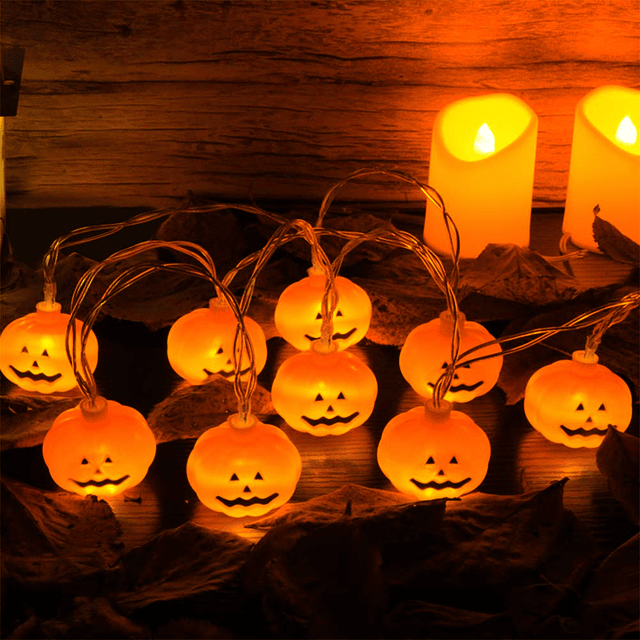 Guirnalda de Luces LED para Halloween, Luces de Calabaza 3D,