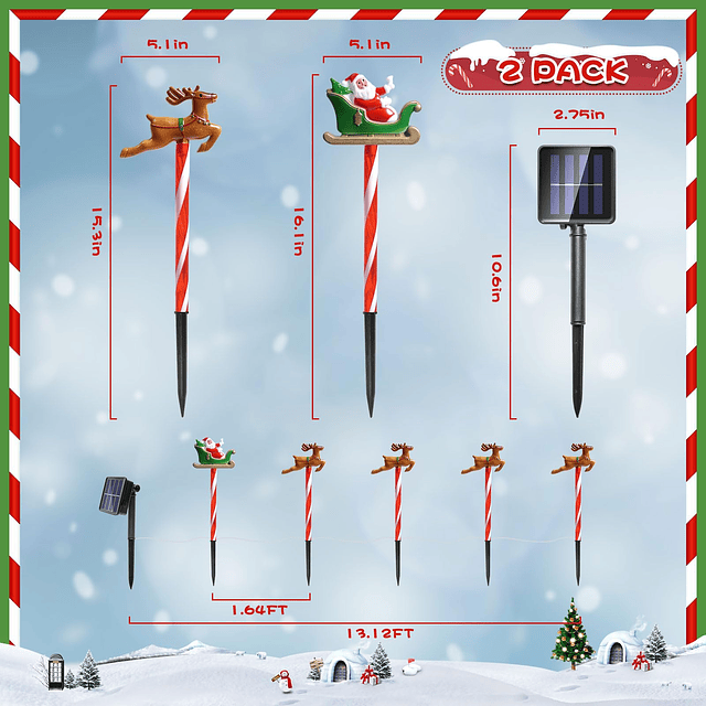 10 piezas de luces solares de estaca de jardín de Navidad co