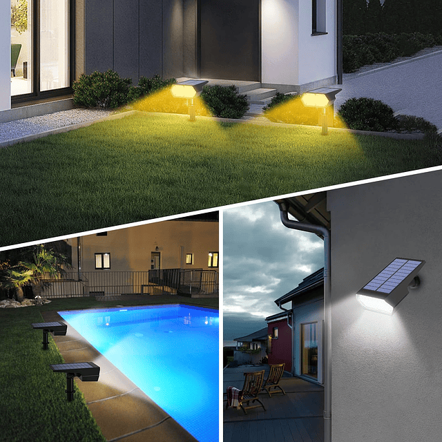 Focos solares para exteriores, 4 modos de iluminación, blanc