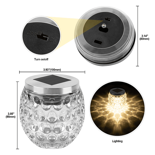 Luz solar de mesa con bola de vidrio, luz de color cálido co