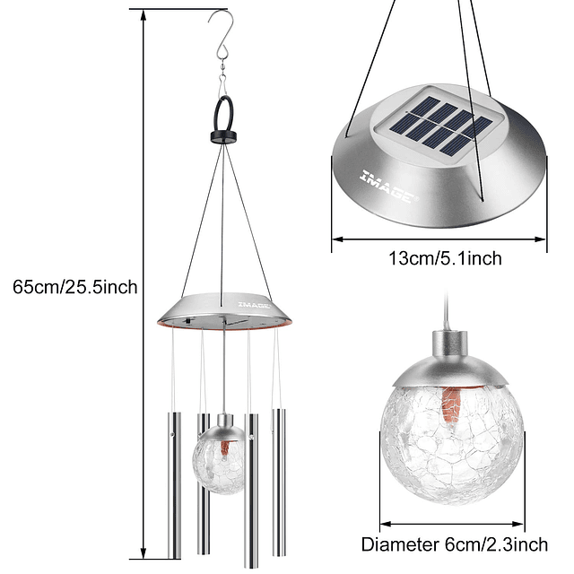Carillón de viento solar, luces colgantes para exteriores, b