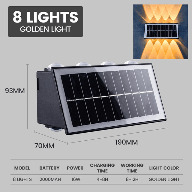 Luces solares para cercas, 8 luces LED hacia arriba y hacia