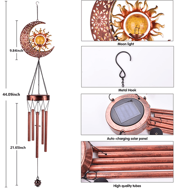 Carillones de viento solares para colgar al aire libre, deco