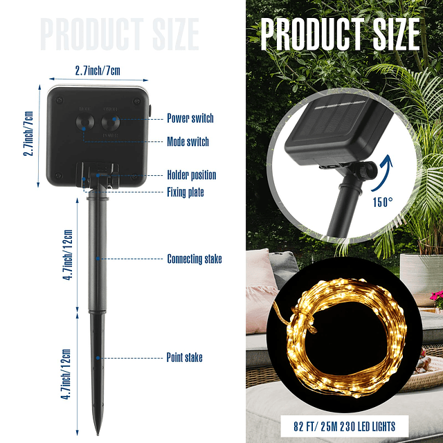 12 piezas de luces solares de Navidad al aire libre 82 pies