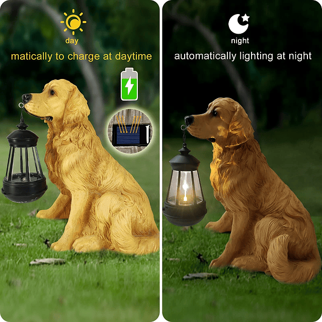 Golden Retriever Estatua al aire libre con LED solar Decorac