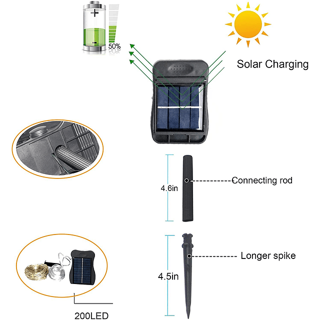 YITING 10 hebras 200 LED luces solares centelleantes de luci