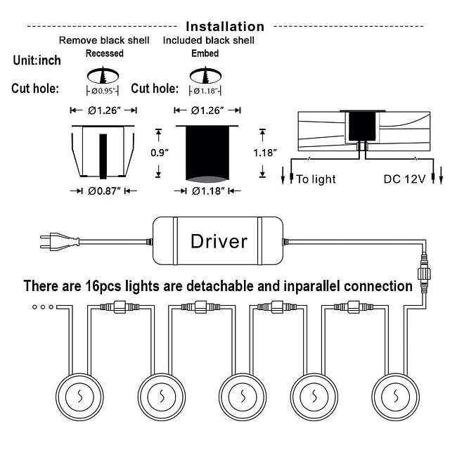 Kits de luces LED empotrables para terraza con carcasa prote