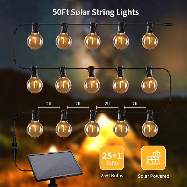 Guirnaldas de luces solares de 50 pies para exteriores, impe