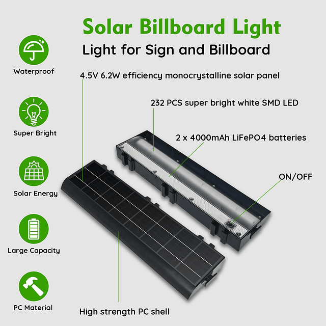 Luces solares para letreros al aire libre 232 LED 1800 lúmen