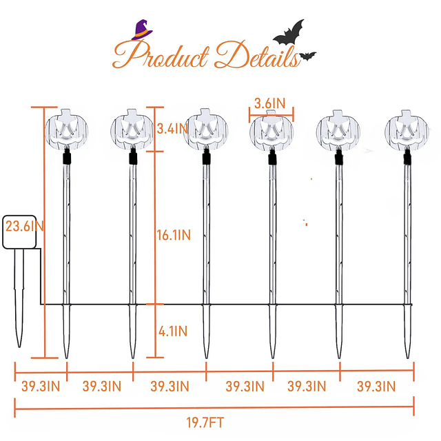 Paquete de 6 luces solares de calabaza para decoraciones de