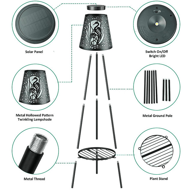 Lámpara de pie solar, paquete de 2 luces de pie solares para