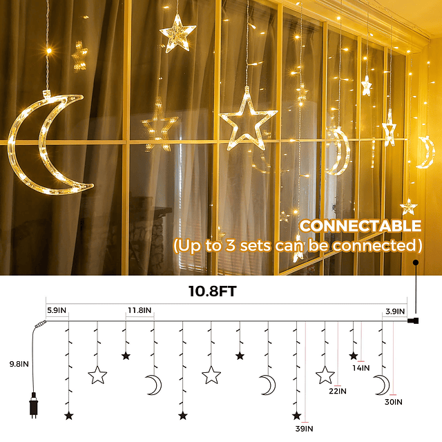 Ramadán Luces solares de carámbano 10.8 pies 138 LED al aire