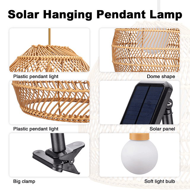 Lámpara Colgante de Techo Lámpara Colgante de ratán Solar pa