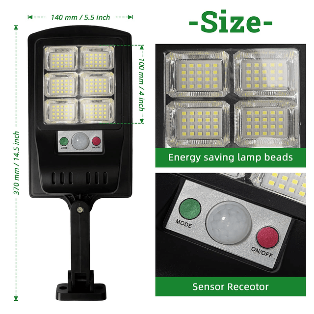 Luces solares para exteriores, 1000 lúmenes, sensor de movim