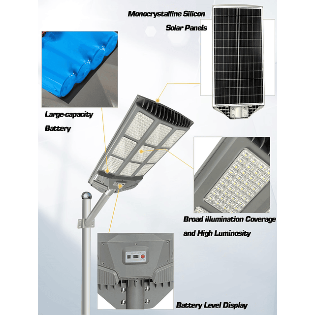 Luz de calle solar con pantalla de nivel de batería Sensor d