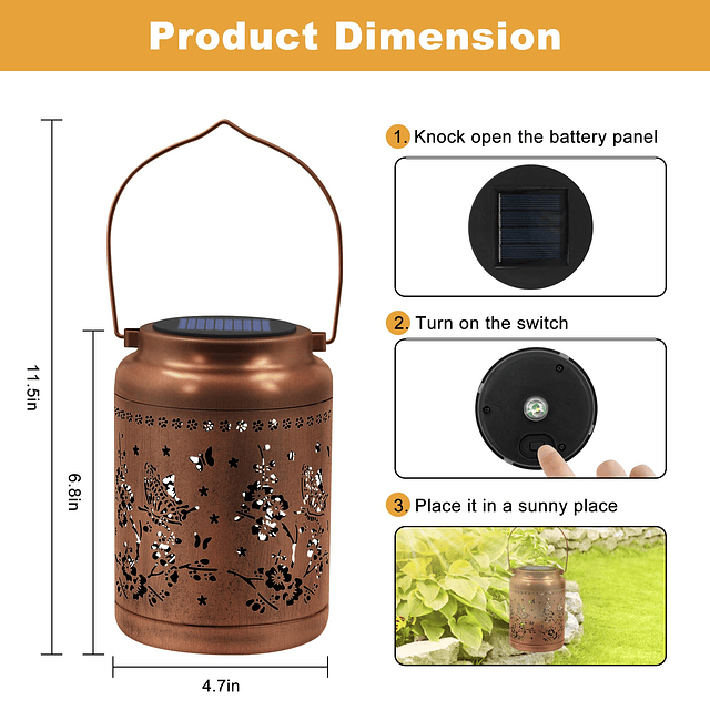 Linternas solares de mariposa para exteriores, impermeables,