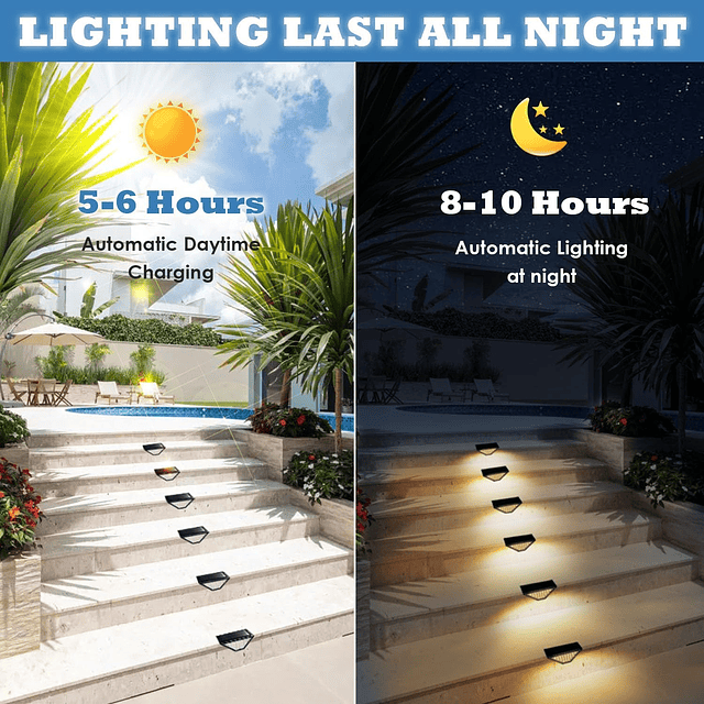 24 luces LED solares para escalones al aire libre, paquete d