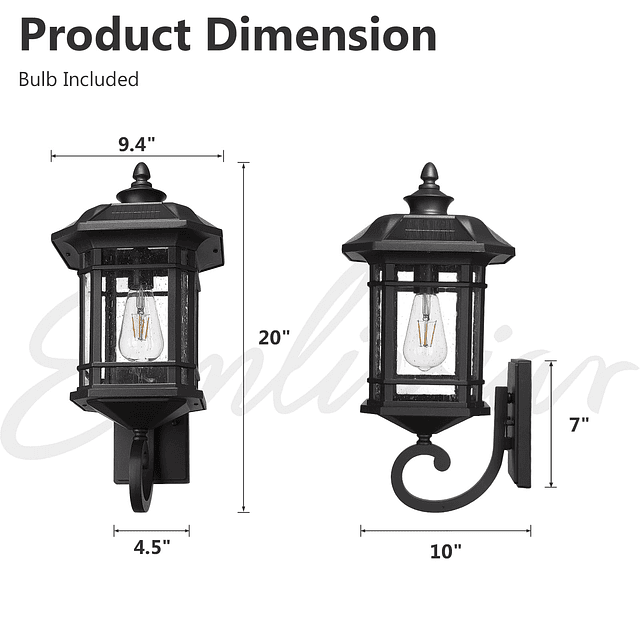 22021MSL BK - Lámpara solar de pared LED para exteriores, lu