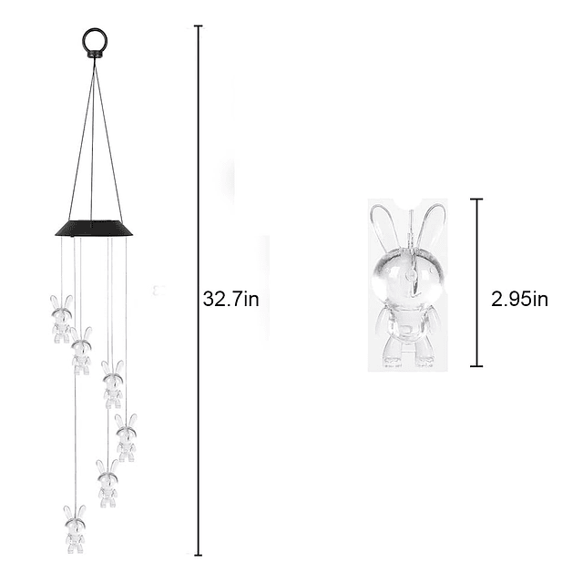 Campanas de viento solares de conejo para luces solares exte