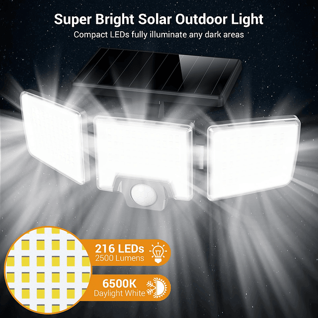 Luces solares de inundación para exteriores, sensor de movim