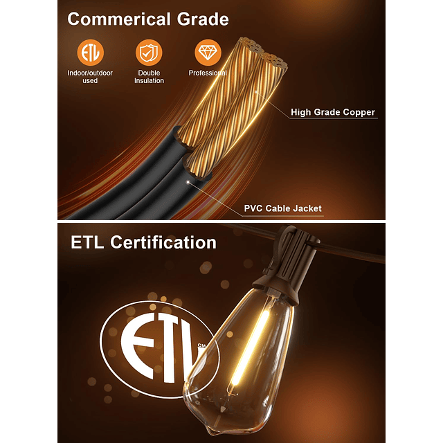 Cadena de luces para exteriores de 120 pies, luces impermeab