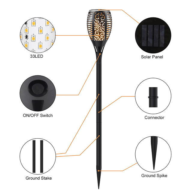 Antorcha solar con varilla de extensión, luces solares para