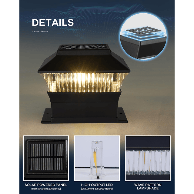 MOONDEAGE Luces para postes de cerca, 25 lúmenes, luz para t