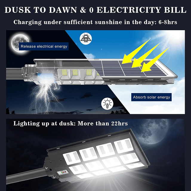 Luces de calle solares LED para exteriores, 2000 W, luces de