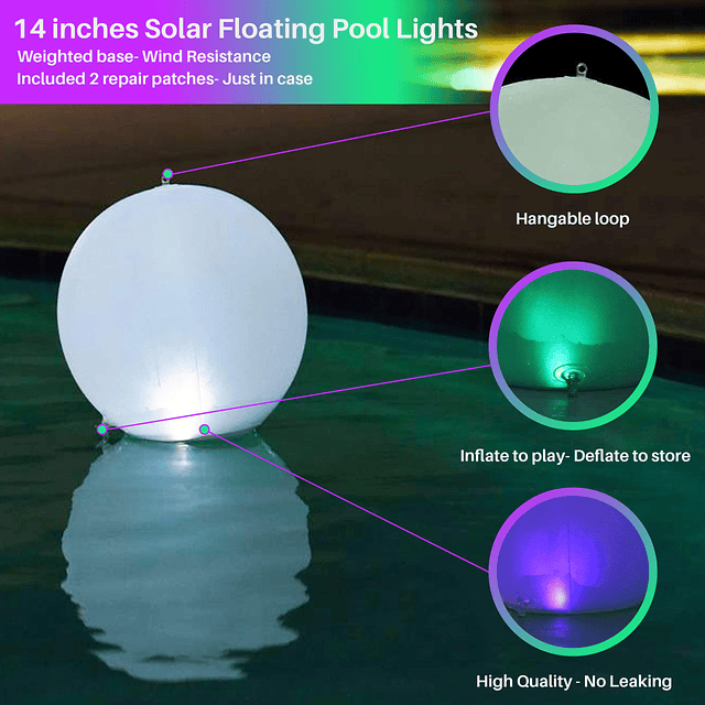 Luces solares flotantes para piscina, paquete de 2 bolas de