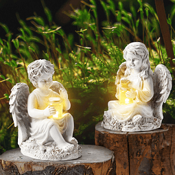 ZhiYoGD Paquete de 2 estatuas de ángel para exteriores, deco