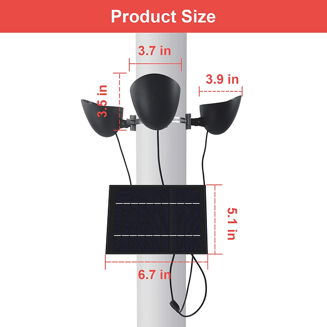 Luz solar para asta de bandera, 3 luces LED superbrillantes