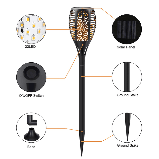 Luces de llama solares mejoradas para exteriores, 3 opciones