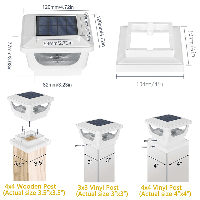 Luces solares para postes de 4x4 para exteriores, 120 lúmene