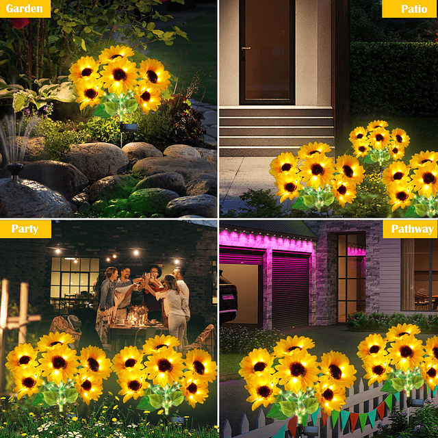 Luces solares de jardín con diseño de girasol, luces decorat