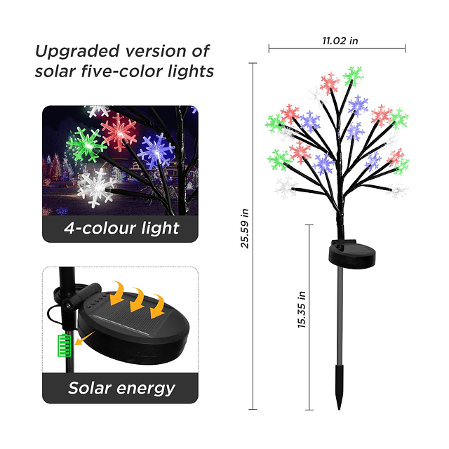 Luces solares de camino de copos de nieve multicolores para