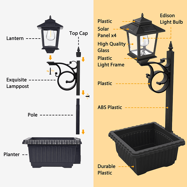 Macetas para exteriores 2 en 1, lámpara solar para exteriore