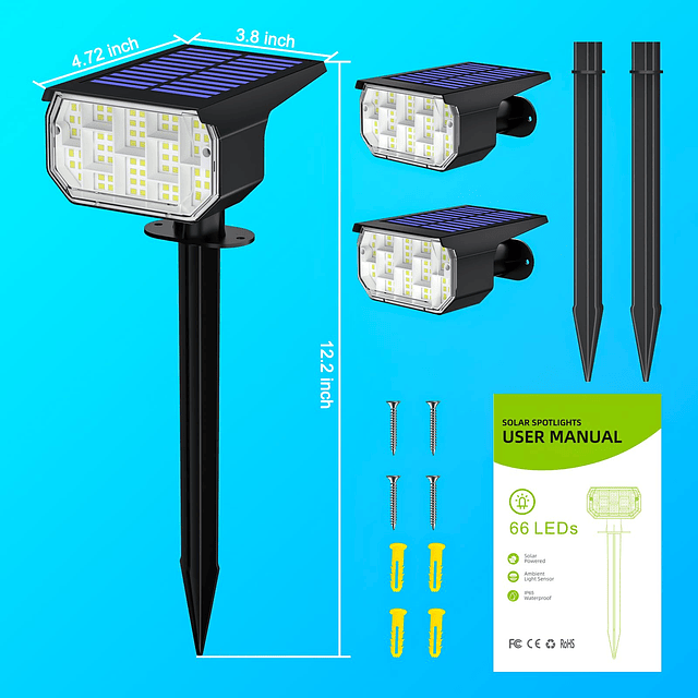 Focos solares para paisaje al aire libre 66 LED que cambian