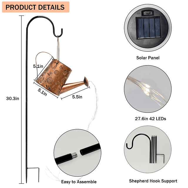 ANYTALK Regadera solar con luces colgantes solares de cascad