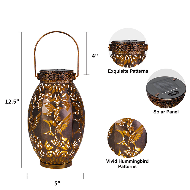 Hummingbird Paquete de 2 linternas solares para colgar al ai