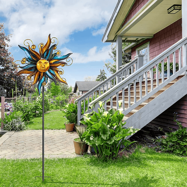 Jardín Solar Wind Spinner Sun Outdoor Metal Wind Sculpture Y