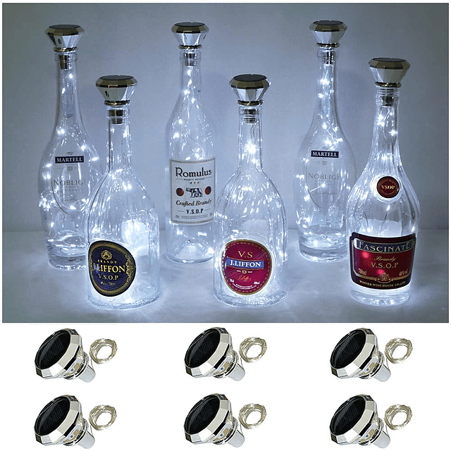 Luces solares para botellas de vino, paquete de 6 luces de c