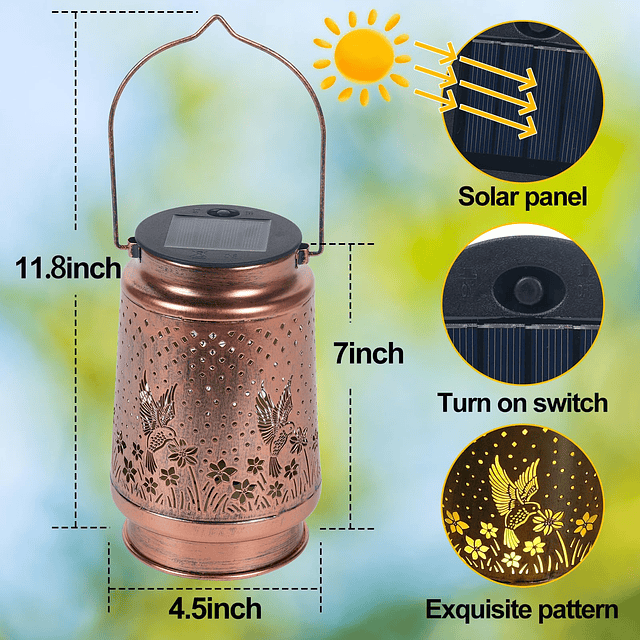 Linterna solar de colibrí impermeable solar colgante lintern