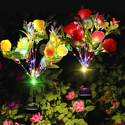 Luces solares de jardín al aire libre con 14 flores de rosas