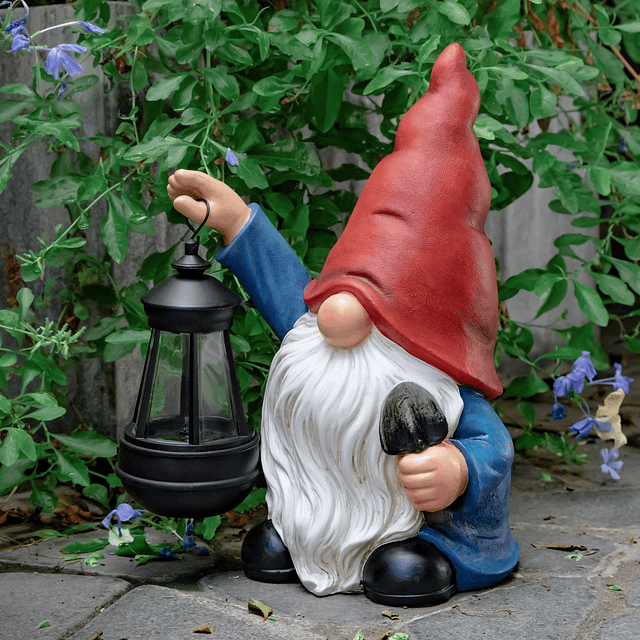 Gnomo de jardín decoración al aire libre con pala, estatua d