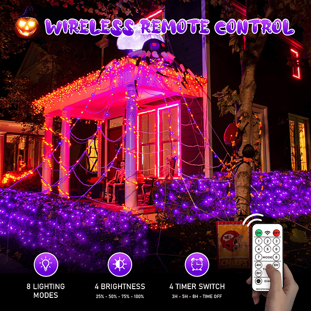 Luces solares moradas de Halloween para exteriores, 320 LED,