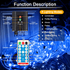 Guirnaldas de luces solares para exteriores, 72 pies, 8 modo