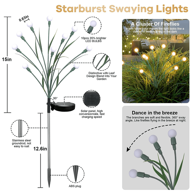 8 Paquetes de Luces de Luciérnaga Luces Solares de Camino de
