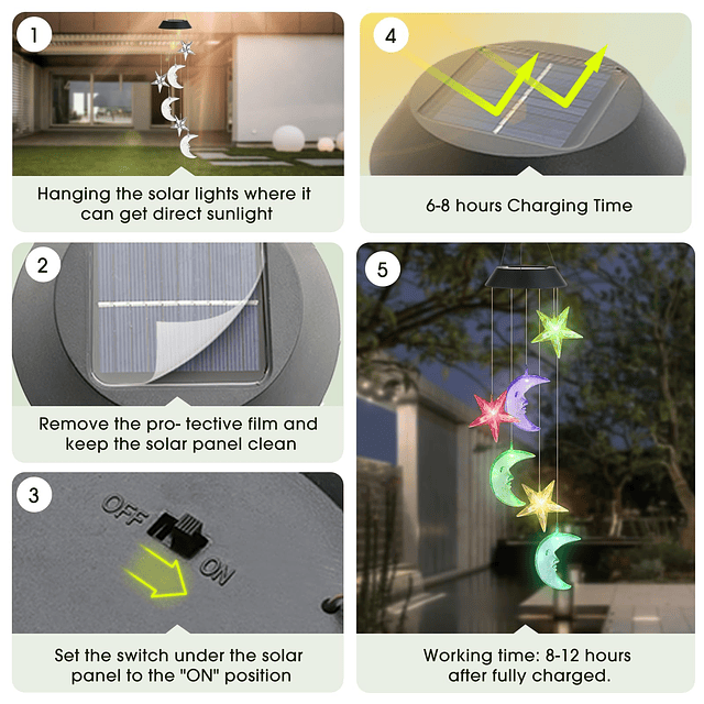 Solar Colibrí Campanas de viento Luces solares colgantes par